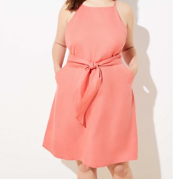 LOFT Dresses & Skirts - Bright Coral Linen Blend Halter Dress